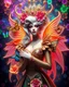 Placeholder: Masterpiece art amazing art picture in Luxurious 3d colorful fractals sharp colors,vibrant colors,neons colors standing pose sweet pose a adorned carnival vampire queen gothic hair silver, golden shiny adorned,in fractals 3d outside ,fractals colorfull,Fully of flowers,butterflies,peacock birds,leaves in 3d outside fractals neons vibrant colorful backgrounds