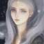 Placeholder: cosmic mage, elf, female, cosmic magic, long ears, white hair, face details, pale skin, jewellery, broad shoulders, sharp ears, cosmic clothes, cosmic eyes, ears shown, the cosmos in eyes, shining eyes, thin face, detailed ears, magical eyes, closed mouth, make up, smiling face, happy face, pointy ears