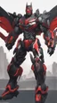 Placeholder: A close picture to Mix between machine and batman in transformers cyborg with black metal and red details armor in solo leveling shadow art style with red details detailsis in fantasy world
