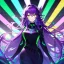 Placeholder: girl, masterpiece, best quality, volumetric lighting, dynamic pose, detailed outfit, perfect eyes, purple hair, green eyes, messy hair, long hair, neon lights,