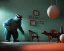 Placeholder: room scene with a big moppet monster, realistic photo, with ball and toys, concept art, minimal style, smooth, unreal engine 5, god lights, ray tracing, RTX, lumen lighting, ultra detail, volumetric lighting, 3d.