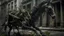 Placeholder: Close-up of a Terrifying alien vegetation with tendrils crawling across a dead horse, its carriage broken behind it. war-torn Victorian street. Appocolyptic, epic, photo realistic, widescreen, cinematic