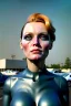 Placeholder: Ultra Realistic retro sci-fi, Supermarket parking scene, 1960 year, blonde woman, sweet young Juliane moore face, x ray lights eyes, face makeup, tight latex coat, levitating cars, many panic people, Retro sci-fi style, soft color, highly detailed, unreal engine 5, ray tracing, RTX, lumen lighting, ultra detail, volumetric lighting, 3d, finely drawn, high definition, high resolution.