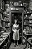 Placeholder: she stands within the confines of a closet, surrounded by a cabinet of curiosities. These evocative creations capture a melancholic mood, photorealist, revealing the inner struggle of a soul torn between her desire for freedom and the weight of her own uniqueness. Shoot by a leica camera by Cartier-Bresson, very low contrast