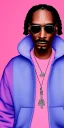 Placeholder: Snoop dogg. a chair. pink houses, pink sky, pink smoke