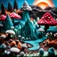 Placeholder: Close-up photograph of detailed creepy landscape made of cake-frosting and felt, crystallizations, figure, animals, fungi, crystals, mineral concretions, sun, Amano, Roger Dean, strong texture, intricate, colours, Max Ernst, rich moody colors, bokeh, 33mm photography