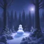 Placeholder: A (((small miniature glowing snowman))) standing in a ((snowy mushroom garden)), with a (twilight backdrop that limns the surrounding ((huge trees))