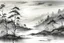 Placeholder: beautiful lake sunrise on a misty morning. in the hieght of fall. Gothic Vintage Watercolour art. Chinese watercolor. Monochrome