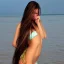 Placeholder: woman, long flowing hair, only wearing skin-colored bikini, highly detailed, real life photo, photo quality, extremely detailed, high quality