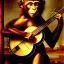 Placeholder: scratchart by leonardo davinci of a monkey playing a banjo, strings