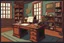 Placeholder: office, Work desk, map globe, village house, old room, minimal, digital painting, vector, illustration, politics, 1900 AD, old, COLORS, cartoon, Letters,