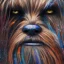 Placeholder: photorealistic and intricate portrait of chewbacca in star wars by Carne Griffiths, wearing beskar armor, deep dark colors, hyperdetailed, 32K, oil on canvas,
