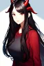 Placeholder: Clear focus,High resolution,High quality, Black long hair, Red eyes, Red horns, Realistic