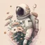 Placeholder: "floral astronaut" hand-drawn digital art, muted tones, flowers everywhere, REALISTIC