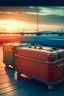 Placeholder: FOUR ANDROID IMAGES with a suitcase in an airport with vintage colors and serene atmosphere, bright colors, at sunset, MEDIUM SHOT, 35 MM