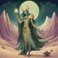 Placeholder: Bordered digital art of a Desert Djinn 10, in the style of torat and art deco, with olive green, pastel pink, rich blues and Shimmering golds accents. Fantasy art. High quality, masterpiece. Dungeons And Dragons