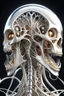 Placeholder: 3D rendering of Expressively detailed and intricate of a hyperrealistic “alien anatomy”: 2/3 view, no teeth, scientific, single object, glossy white, shinning silver , a lot of vines, tribalism, laboratory background, shamanism, cosmic fractals, octane render, 8k post-production, detailled metalic bones, dendritic, artstation: award-winning: professional portrait: atmospheric: commanding: fantastical: clarity: 16k: ultra quality: striking: brilliance: stunning colors: amazing depth