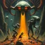 Placeholder: a high definition screen shot of a ancient alien comic book cover detailing the creatures found on other worlds, retrofuturistic, phototrealism, Macabre Rapture End of days Revelation scene, isanely detailed matte oil painting, sinner apotheosis,diagonal composition, unbalanced, abstract surreal horror, eerie, scary warm colors, Eldritch, JonKnockTurnal 2999 ufo, bilaterally