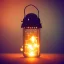 Placeholder: fireflies in a lantern, many ghostly lights inside a belljar, fairy lights, polaroid, symmetry, luminescent glow, moody, tender, photorealistic, octane render, golden hour