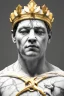 Placeholder: Ultra Realistic image, classic sculpture, white marble material, Maradona, gold crown of natural thorns, god crown, gold veins, gold ornaments, sun rays background, waist up portrait, epic, celestial, cinematic lighting, God lights, 4k resolution, smooth details, soft lighting, unreal engine 5, art station, substance 3d.