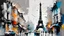 Placeholder: abstract oil painting: city Paris, Eifel tower , gray-black-white-blue colors New York. Willem Haenraets artistic style, Derek Gores, Highly Detailed, Afremov, colorful in Kal Gajoum style