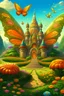 Placeholder: after entering at the green lawn of the palace , unicron sees many butterfies and fowers are there. Generate an outliner image for 3 years old children ebook