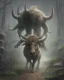 Placeholder: Minotaur, half man. Half bull crw majestically galloping through the dense forest in the style of Doug Hyde , fantastical landscape, soft strokes , mythology portrait, classic illustrated digital design