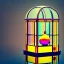 Placeholder: an architectural model of a colorful glass gondola in a bell jar, caustic reflections, frosted glass, glossy from rain, rayonnant style, bokeh, dramatic lighting