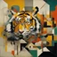 Placeholder: Abstract art, surreal fragmented tiger composition by Victor Pasmore and Graham Sutherland and VS Gaitonde, primary sharp colors. precise colliding geometric shapes, asymmetry