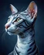 Placeholder: Oriental shorthair blue and white mackerl tabby cat hyperdetailed, In the art style of Jean-Antoine Watteau, Nicholas Roerich, Studio Light.