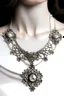 Placeholder: picture of a Complete beautiful woman wearing small silver filigree necklace