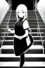 Placeholder: girl runs on the stairs, greyscale