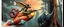 Placeholder: hairy macho gremlin octopus lizard alien couple living in a hi tech marvellous hot dog art graphics and gems on rocket with a mounted sling shot mega harpoon, heading for venus , background motion blur and smoke swirls, and cheeky goose rhino through giant forest with thick tree stumps and grainy textured trees