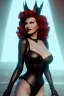 Placeholder: Rita Hayworth as evil queen in black leather, busty, cleavage, curvy, angry, stern look. character design by cory loftis, fenghua zhong, ryohei hase, ismail inceoglu and ruan jia. unreal engine 5, artistic lighting, highly detailed, photorealistic, fantasy