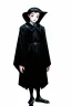 Placeholder: pallid 7 year old boy, necromancer, friendly,wearing black robes, with the lower body of a genie instead of legs, in the style of Harry Clarke