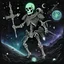 Placeholder: glow in the dark skeleton viking in space