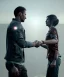 Placeholder: detroit become human, two people looking at each other, real Handshake 10 fingers , sci-fi fantasy style, volumetric lighting, particales,highly detailed,cinamatic, deep colours,8k.