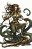 Placeholder: detailed persona, female, sword in hand, gorgon medusa, half turn, full height, leans on one leg, snakes on the head instead of hair