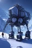 Placeholder: a sleek mechanical walker with eight legs scaling a very steep snow covered side of mout everest at night, it has a smooth surface, it has storage pods on its belly human can fit in the pods