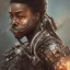 Placeholder: Nigeria artist Fireboy as kilmonger, realistic,rust of war, futuristic, heroic