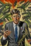 Placeholder: President John F. Kennedy painted with 6 arms like cockroach with many heads