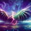 Placeholder: Celestial dragon with wings spread above a breathtaking cityscape by the lake in a thunderstorm, an amazing starry night with stunning reflection, full Moon, stars, milky way, highly detailed,triadic colors cinematic light 16k resolution