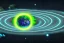 Placeholder: cosmos, sky stars, sky blue light, light, multiple green moons with neon rings