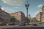 Placeholder: Eyes view ,viale alberato with cars,traffic,bus,Elevated railroad trains,Vignola classicism,palladio,uphill road building,colourful city ,beautiful,Various coulour building,liveable street,green building,plants,tree,stairs,detailed facades,Eye level,hyperrealistic,photorealistic,4k,