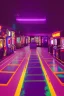 Placeholder: A dark photo an 80's aesthetics arcade at night, with a lot of functioning arcade machines, a vaporwave floor and some colorful tiles in between the floor. Dark Purple Themed, purple aesthetics.