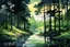 Placeholder: retro anime style, full color, dark serious 1980s anime style, A lake in the forest, watercolor, forest