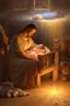 Placeholder: It's night, it's dark and only the nursery is illuminated by a star from heaven. The Christ child is in a manger on straw, lying in swaddling clothes. Mary and Joseph were bending over him. Around the pets are mostly sheep, everything is painted in watercolor in high quality in 8k