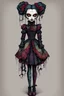 Placeholder: full color, full body illustration of a dark menacing Victorian goth vampire girl as a patchwork cloth doll toy, with contrast stitching across her patchwork face, art in the style of Alex Pardee, , 8k , finely detailed and precise line work,