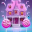 Placeholder: haunted cotton pink candy house with lollipops and cake monsters