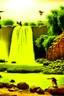 Placeholder: Sudan, waterfall, birds and hot sun